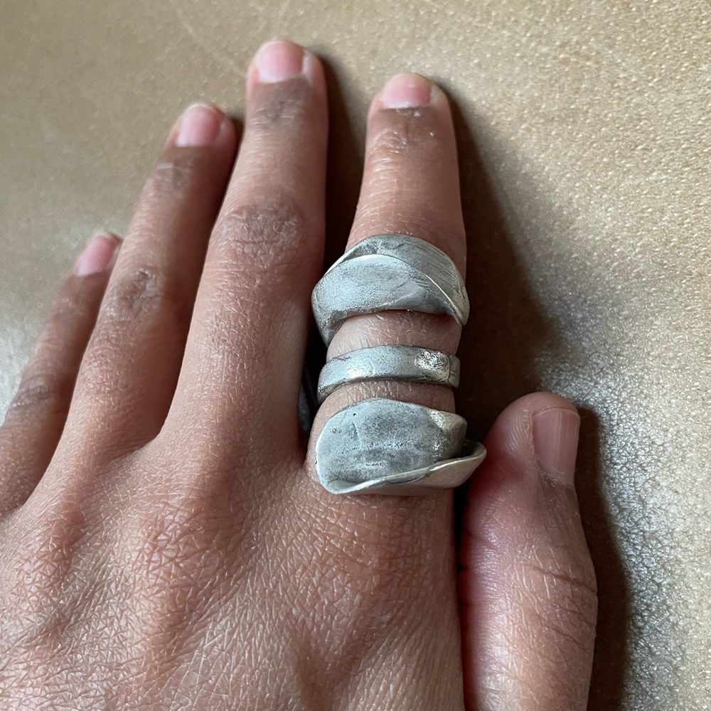 Chunky statement brass wrap adjustable natural organic ring sculptural silver - Picture 3 of 8